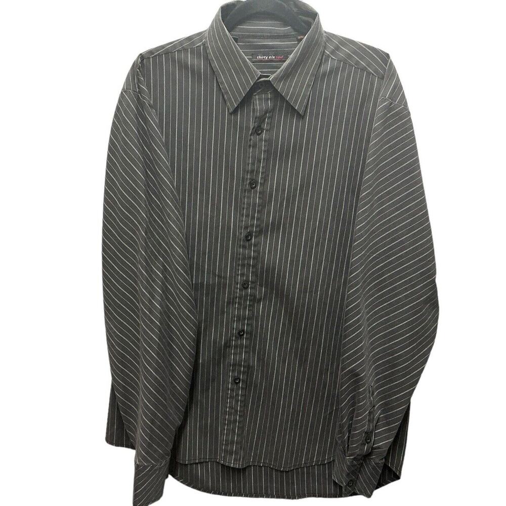 Thirty Six Red Shirt Mens XXL Button Up Long Sleeve Striped Gray Shirt - Picture 3 of 11